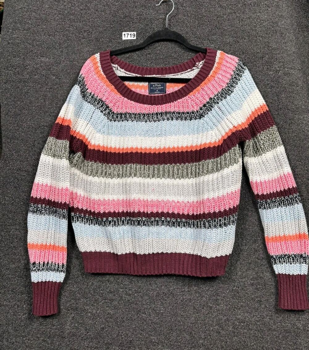 Abercrombie & Fitch Striped Multicolor Long Sleeves Knit Sweater Womens Size M